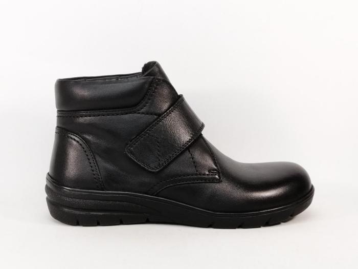Bottines femme pieds larges et sensibles grand confort cuir noir souple à scratch AYOKA dula