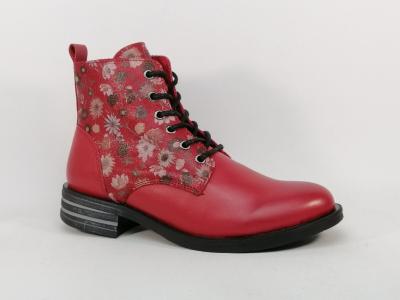 Bottine femme tout cuir souple rouge fleuris confortable ORLAND 25117 Fabrication Portugal