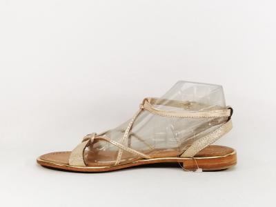 Sandale plate femme destockage TROPEZIENNES hirondel cuir or irisé à pas cher