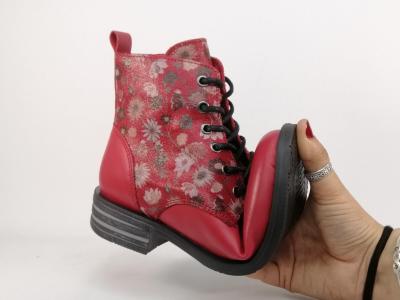 Bottine femme tout cuir souple rouge fleuris confortable ORLAND 25117 Fabrication Portugal