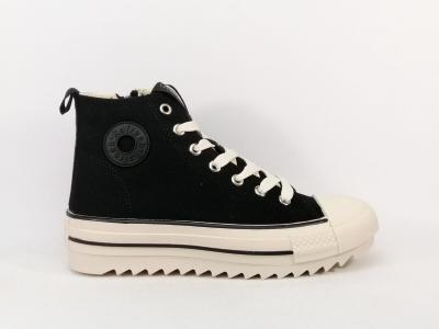 Basket montante femme toile noire destockage REFRESH 172200 confortable tendance