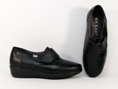 Chaussure femme grand confort pied sensible cuir noir  velcro ORLAND 6003