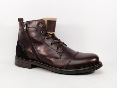 Bottine homme chic cuir marron de qualité ORLAND 25113 souple et confort double zip et lacets