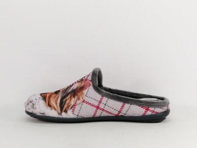 Chausson mule femme motif chien yorkshire original et confort CHIC & RELAX rachiwa gris velours