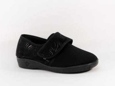 Chaussure femme pieds larges et sensibles en toile noire souple  velcro BOISSY 6297 confort