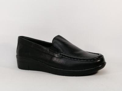 Mocassins femme compensés pieds sensibles grand confort cuir noir AYOKA dastor sans lacets