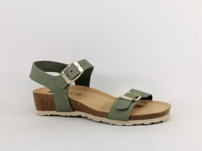 Sandale compensée femme semelle confortable cuir vert destockage MORAN'S Jouty à pas cher