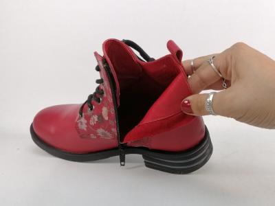 Bottine femme tout cuir souple rouge fleuris confortable ORLAND 25117 Fabrication Portugal