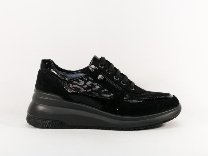 Basket noire femme très confortable en cuir compensée habillée destockage IMAC 6085403