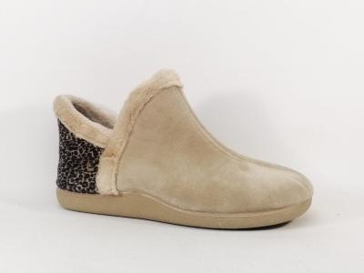 Chaussons femme confort de qualit montants et chauds ZEL'S 9382 velours beige leopard