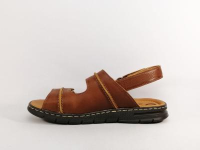 Sandale homme confortable cuir camel souple à velcro pieds larges ORLAND 25012