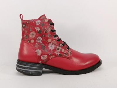 Bottine femme tout cuir souple rouge fleuris confortable ORLAND 25117 Fabrication Portugal