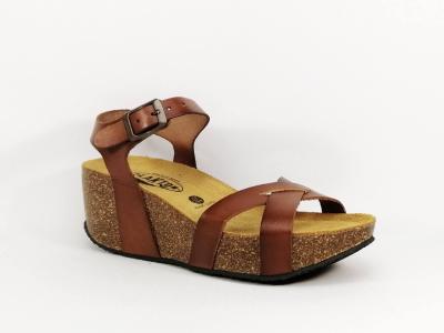 Sandale compense femme cuir marron confortable PLAKTON so final - Fabrication Espagne