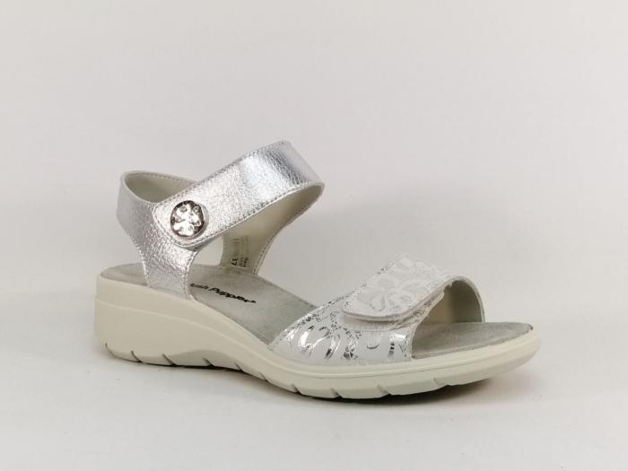 Sandale pied large femme chic et confortable cuir argent destockage HUSH PUPPIES 508680 à velcro