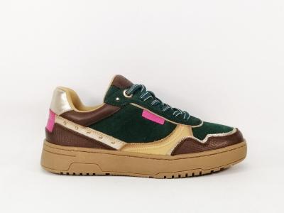 Sneakers femme tendance cuir vert original et confortable destockage CARMELA 161810 à pas cher
