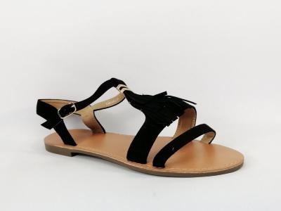 Sandale noire plate  frange femme CINK ME DM-HS759  pas cher