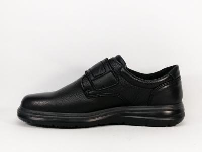 Chaussure homme pieds larges grand confort cuir noir à velcro destockage IMAC 251622 - 451249