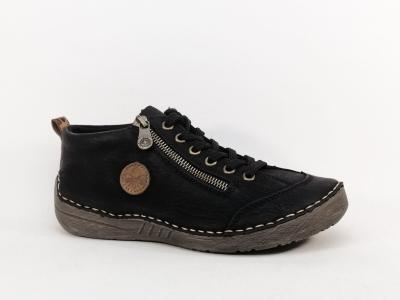 Chaussures confort femme RIEKER 52514 noires souples, zip et lacets