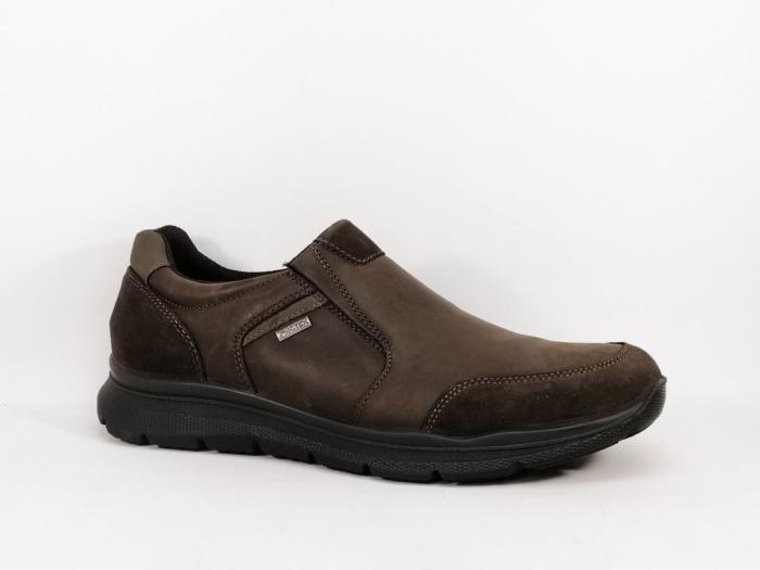 Basket homme sans lacets cuir marron waterproof confortables destockage IMAC 452568