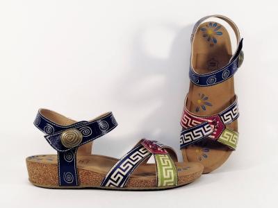 Sandale originale cuir marine  velcro destockage LISE HILTON 316-9 femme