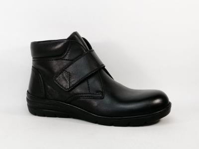 Bottines femme pieds larges et sensibles grand confort cuir noir souple à scratch AYOKA dula