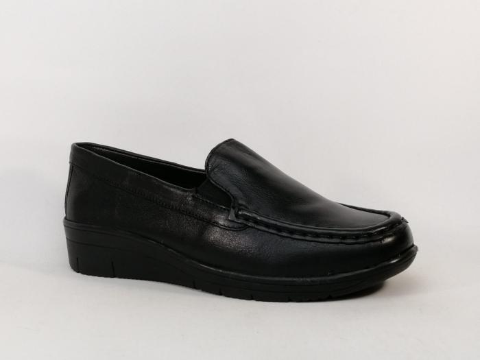 Mocassins femme compensés pieds sensibles grand confort cuir noir AYOKA dastor sans lacets