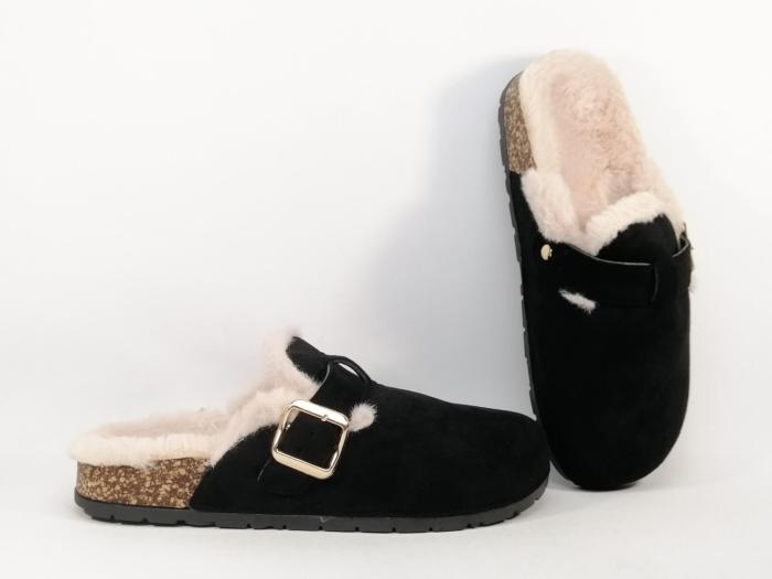 Sabot fourré femme chaud noir tendance à pas cher CHIC SHOES R116