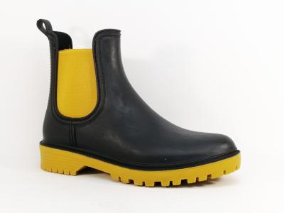 Bottine de pluie femme originale chic et confortable MORAN'S xadoue pvc noir jaune  pas cher