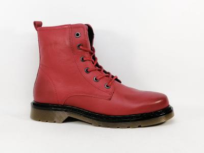 Bottines femme cuir rouge souple et confortable destockage COTEMER cedano  pas cher lacets zip