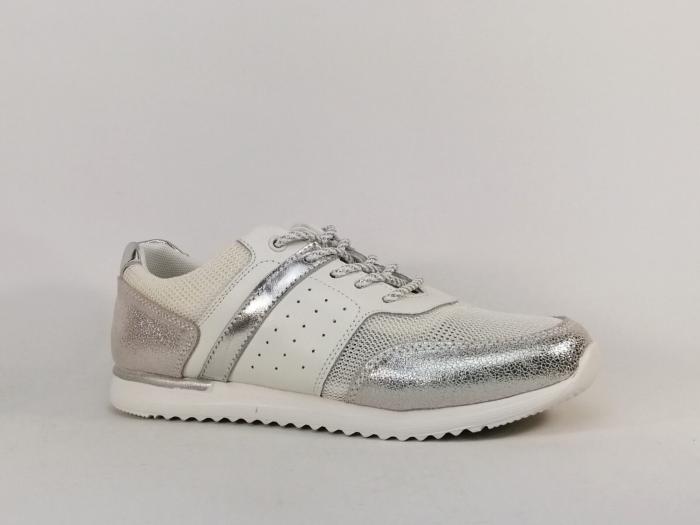 Chaussure MORAN'S femme basket souple confortable wichy en destockage cuir blanc argent à pas cher