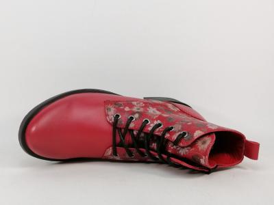 Bottine femme tout cuir souple rouge fleuris confortable ORLAND 25117 Fabrication Portugal