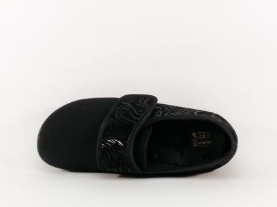 Chaussure femme pieds larges et sensibles en toile noire souple à velcro BOISSY 6297 confort