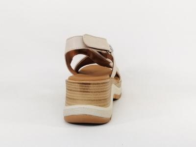 Sandale compensée femme grand confort tout cuir beige PAULA URBAN 27-574 Fabrication Espagne