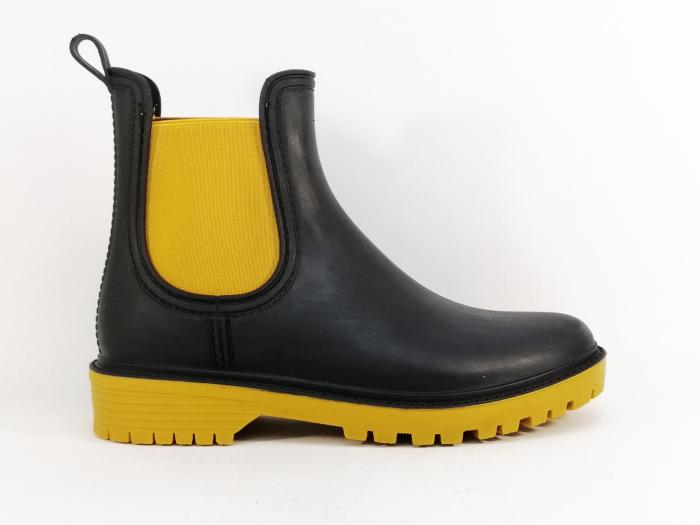 Bottine de pluie femme originale chic et confortable MORAN'S xadoue pvc noir jaune à pas cher