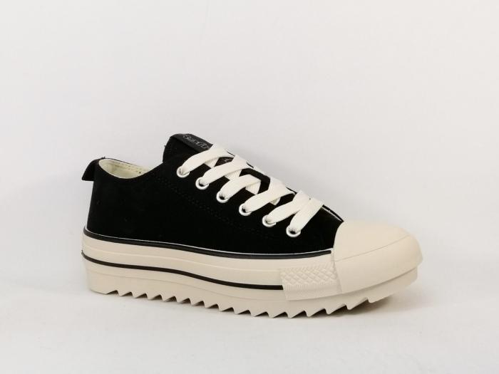 Basket femme toile noire confortable et tendance destockage REFRESH 172199