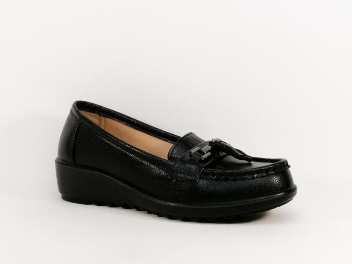 Mocassin femme confortable noir compensé semelle cuir à pas cher SWEET'R dexter