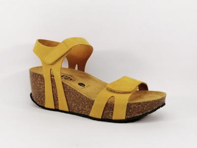Sandale compense cuir jaune femme  velcro PLAKTON so tabarca