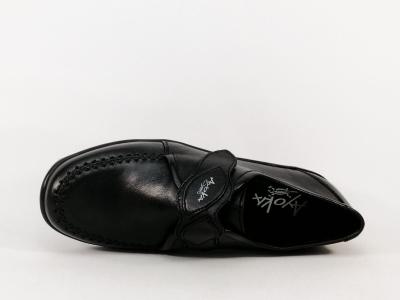 Chaussures confort femme pieds sensibles à scratch cuir noir souple AYOKA dalma