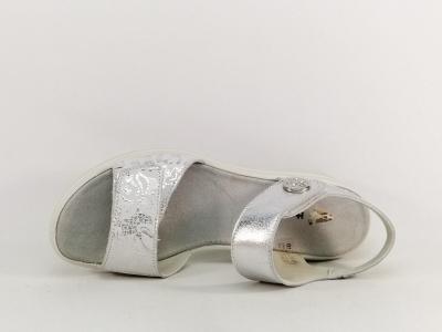 Sandale pied large femme chic et confortable cuir argent destockage HUSH PUPPIES 508680 à velcro