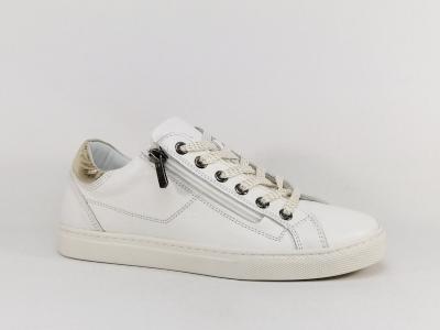 Basket femme cuir blanc souple et confortable  pas cher destockage COTEMER elkena cuir pliss effet vieilli