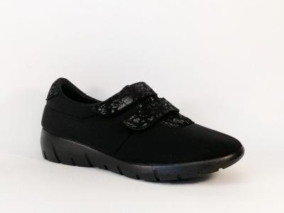Chaussure pieds larges et sensibles femme trs souple et confortable noir  velcro BOISSY 2291
