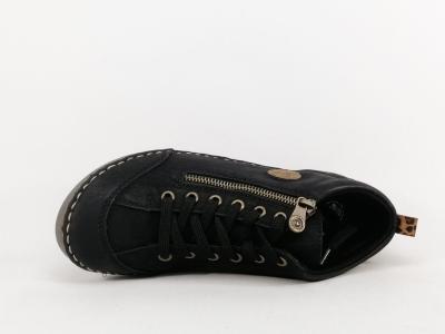 Chaussures confort femme RIEKER 52514 noires souples, zip et lacets