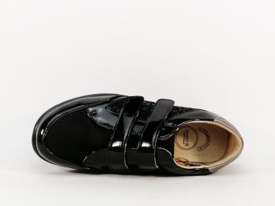 Basket femme confortable à velcro noir vernis SWEET'R doxino pieds larges