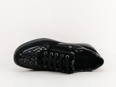 Basket noire femme très confortable en cuir compensée habillée destockage IMAC 6085403