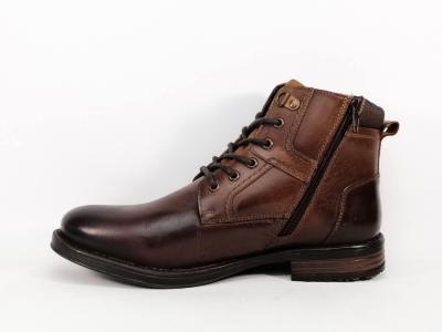 Chaussure chic montante homme cuir marron destockage MORAN'S tobila confortable zip lacets