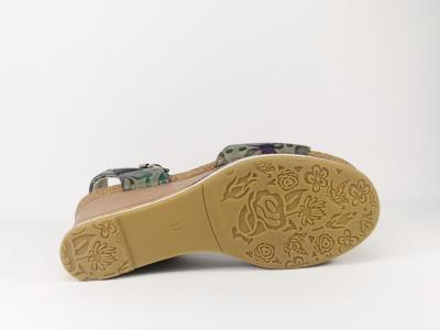 Sandale femme originale à talon compensé LAURA VITA Hacdeo cuir vert