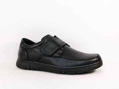 Chaussure homme pieds larges grand confort cuir noir à scratch destockage IMAC ARA 454125
