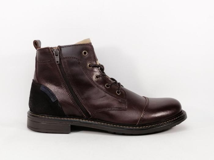 Bottine homme chic cuir marron de qualité ORLAND 25113 souple et confort double zip et lacets