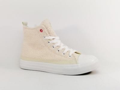 Chaussures montantes femme tendance dessus boucl blanc cass confortable  pas cher BANANA MOON roy