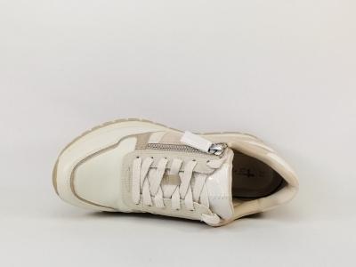 Sneakers destockage TAMARIS 23709 cuir beige blanc chic et confortable